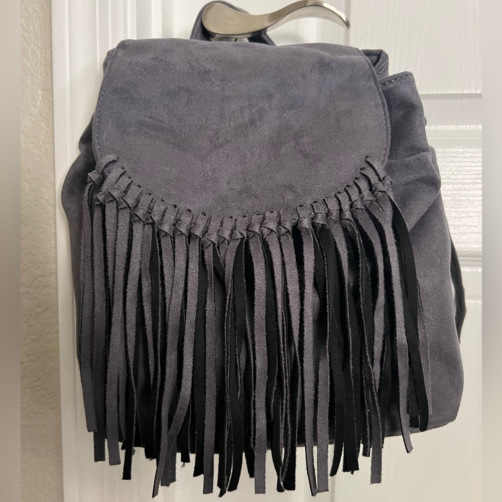 Grey Suede & Fringe Purse Backpack (NWT)